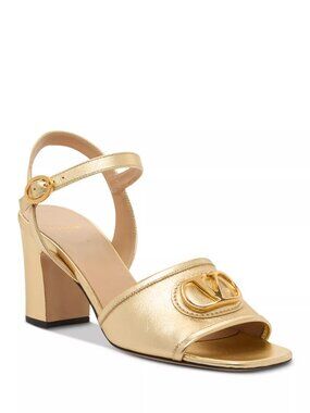 1050$ Valentino Garavani V Logo Metallic Leather Sandals Size 6.5 US Gold